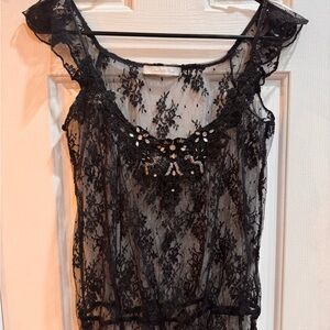 Charlotte Russe Black Lace Overlay Top